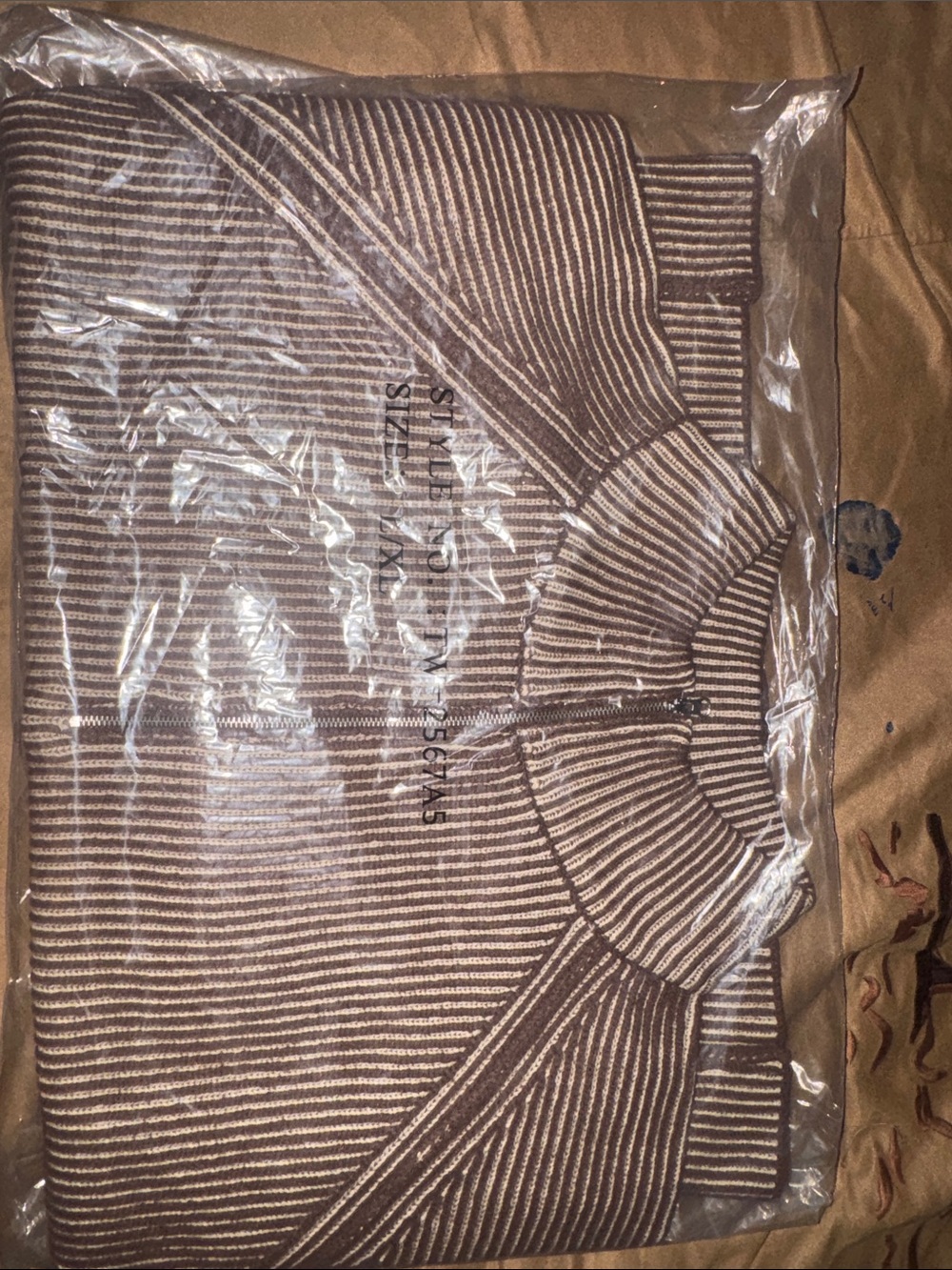 Zenana Outfitters Ribbed Quarter-Zip Pullover - Brown - Picture 2 of 2